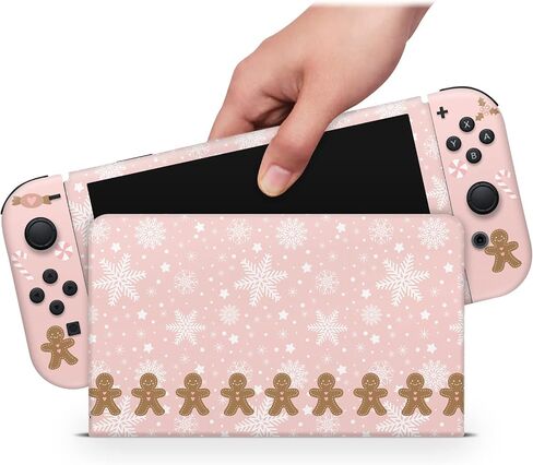 ZOOMHITSKINS Matte Skin Compatible with Switch, Pink Snowflakes Christmas Winter Cute Design, Durable 3M Vinyl Decal Wrap, Precision Fit, Bubble-Free, Made in USA in Saudi Arabia