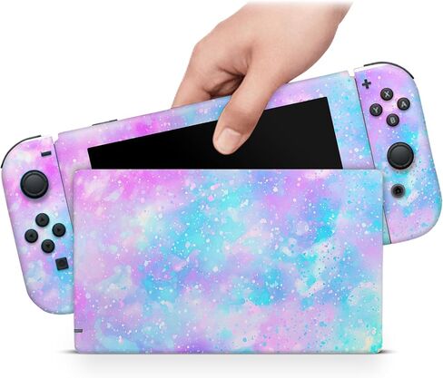 ZOOMHITSKINS Glitter Skin Compatible with Switch, Pink Blue Gemstone Cute Design, Durable 3M Vinyl Decal Wrap, Precision Fit, Bubble-Free, Made in USA in Saudi Arabia