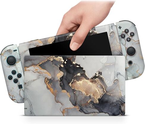 ZOOMHITSKINS Glitter Skin Compatible with Switch, Black Silver Marble Granite Stone Design, Durable 3M Vinyl Decal Wrap, Precision Fit, Bubble-Free, Made in USA in Saudi Arabia
