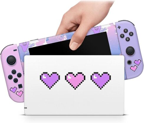 ZOOMHITSKINS Matte Skin Compatible with Switch, Gaming Girl Pixel Heart Cute Design, Durable 3M Vinyl Decal Wrap, Precision Fit, Bubble-Free, Made in USA in Saudi Arabia