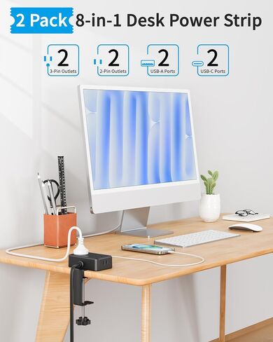 2 Pack Desk Clamp Power Strip with 4 Outlets & 4USB, 10FT Extension Cord in Saudi Arabia