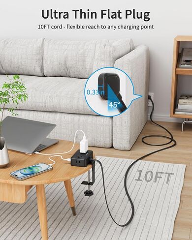 2 Pack Desk Clamp Power Strip with 4 Outlets & 4USB, 10FT Extension Cord in Saudi Arabia