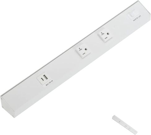 شريط طاقة American Lighting Atom مقاس 18 بوصة 120 فولت منخفض المستوى مع 2 أوعية مقاومة للعبث USB-A USB-C سلكية أسفل الخزانة بلمسة نهائية بيضاء للاستخدام الداخلي ATOM-120V-18-WH in Kuwait