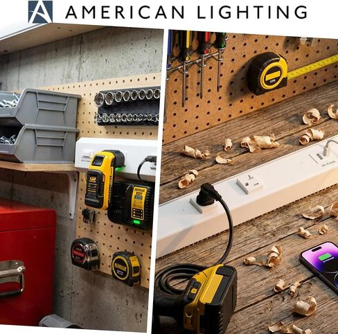 شريط طاقة American Lighting Atom مقاس 18 بوصة 120 فولت منخفض المستوى مع 2 أوعية مقاومة للعبث USB-A USB-C سلكية أسفل الخزانة بلمسة نهائية بيضاء للاستخدام الداخلي ATOM-120V-18-WH in Kuwait