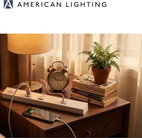 شريط طاقة American Lighting Atom مقاس 18 بوصة 120 فولت منخفض المستوى مع 2 أوعية مقاومة للعبث USB-A USB-C سلكية أسفل الخزانة بلمسة نهائية بيضاء للاستخدام الداخلي ATOM-120V-18-WH in Kuwait