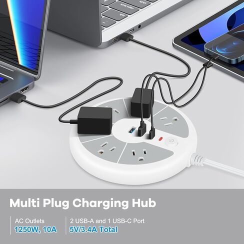 Ultra-Thin Cord Power Strip Fast USB C - 6-Outlet Power Strip Surge Protector with 3 USB Ports - Compact Charging Station Plug Extender for Desk, Office, Computer, Charger, Electronic Accessories in Kuwait