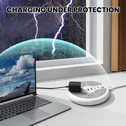 Ultra-Thin Cord Power Strip Fast USB C - 6-Outlet Power Strip Surge Protector with 3 USB Ports - Compact Charging Station Plug Extender for Desk, Office, Computer, Charger, Electronic Accessories in Kuwait