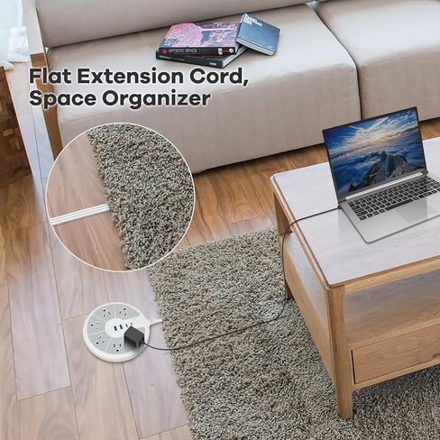 Ultra-Thin Cord Power Strip Fast USB C - 6-Outlet Power Strip Surge Protector with 3 USB Ports - Compact Charging Station Plug Extender for Desk, Office, Computer, Charger, Electronic Accessories in Kuwait