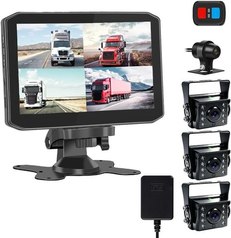 VSYSTO 4CH Truck Dash Cam, 7'' Monitor 4 Split Screen GPS HD 1080P Front & Sides & Rear Infrared Night Vision Lens Backup Camera for Semi Trailer Van Tractor RV, Parking Guard, Loop Recording (H7) in Kuwait