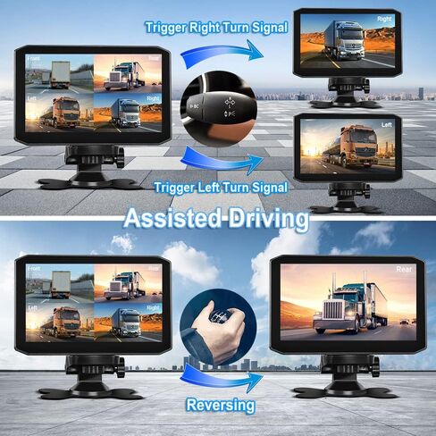 VSYSTO 4CH Truck Dash Cam, 7'' Monitor 4 Split Screen GPS HD 1080P Front & Sides & Rear Infrared Night Vision Lens Backup Camera for Semi Trailer Van Tractor RV, Parking Guard, Loop Recording (H7) in Kuwait