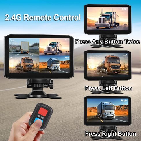 VSYSTO 4CH Truck Dash Cam, 7'' Monitor 4 Split Screen GPS HD 1080P Front & Sides & Rear Infrared Night Vision Lens Backup Camera for Semi Trailer Van Tractor RV, Parking Guard, Loop Recording (H7) in Kuwait