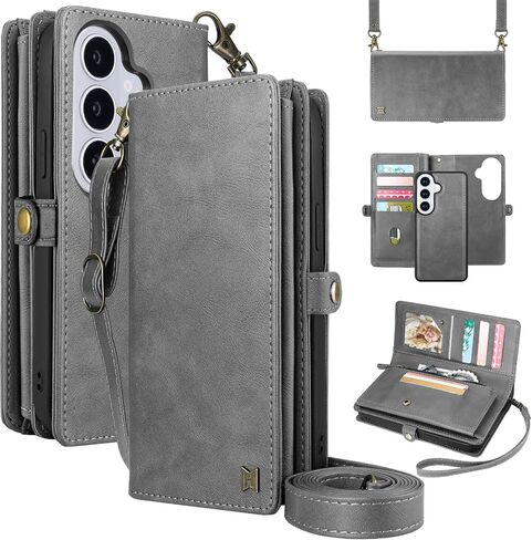 for Wallet Case Compatible with Samsumg Galaxy S26 Ultra Multi-Function Detachable 2 in 1 Magnetic Phone Case Wallet,Flip Strap Zipper Card Holder Phone Case with Shoulder Straps (Blue) in Kuwait