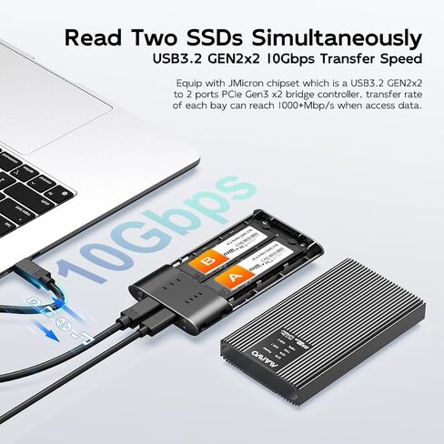 MAIWO Dual Bay M.2 NVMe SSD Enclosure with Offline Clone, 20Gbps USB3.2 GEN2x2, Support M.2 PCIe NVME M Key SSD Reader Duplicator, Tool Free, All Metal Case, 16TB Capacity in Saudi Arabia