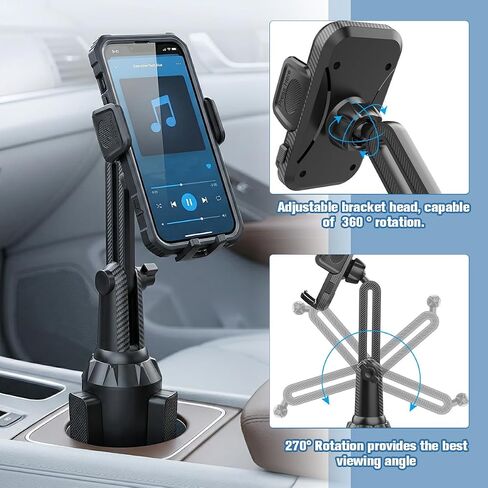 Car Cup Phone Mount, 360° Rotation Flexible Vehicle Cell Phone Holder with Long Adjustable Neck, Automotive Interior Smartphones Stand, Universal for SUV Automobile Truck in Saudi Arabia