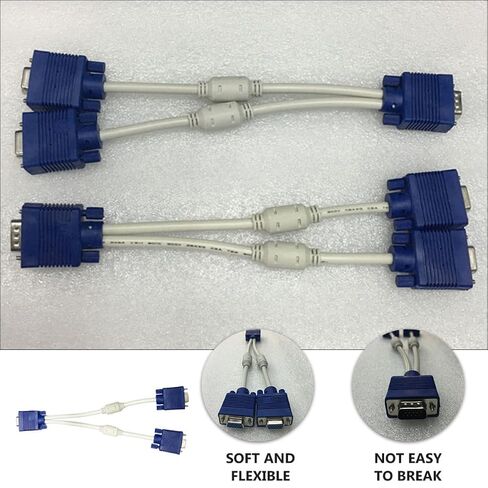 2 Pcs Vga Video Cable Male to Dual Female Adapter in Kuwait