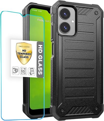 Compatible for Cricket Icon 2026 Phone Case (Regular Version) / AT&T Propel 3 5G Case, Shock-Resistant Design Hybrid Textured Grip Cover, Raised Edges + Tempered Glass Screen Protector HotPink in Kuwait