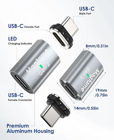 Gen 2 Magnetic USB C Adapter 240W 24Pin,Straight Dual-Use USB C Extender 4K in Kuwait