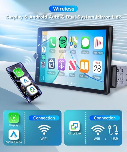 10.4 Inch Single Din Car Stereo, Wireless CarPlay Android Auto in Saudi Arabia
