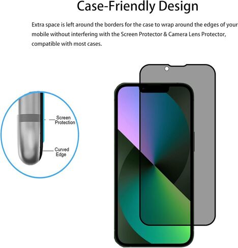 Privacy Screen Protector For iPhone 13 Anti Spy Private Tempered Glass Film 2-Pack Camera Lens Protector Film 2-Pack Easy Alignment Tool in Kuwait