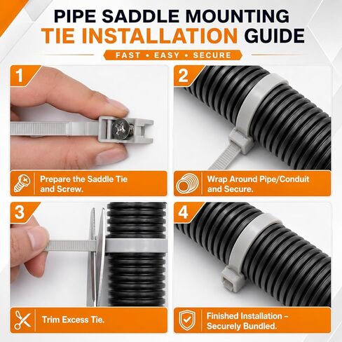 100 Pcs Saddle Cable Zip Tie Mounts with 7 Inch Cable Fasteners Zip Tie Clips Heavy Duty Pipe Bracket Clamp for Rigid Tubes Wire Anchor Clips Management Installation on Baseboard Wall Desk in Saudi Arabia