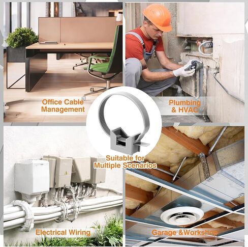 100 Pcs Saddle Cable Zip Tie Mounts with 7 Inch Cable Fasteners Zip Tie Clips Heavy Duty Pipe Bracket Clamp for Rigid Tubes Wire Anchor Clips Management Installation on Baseboard Wall Desk in Saudi Arabia