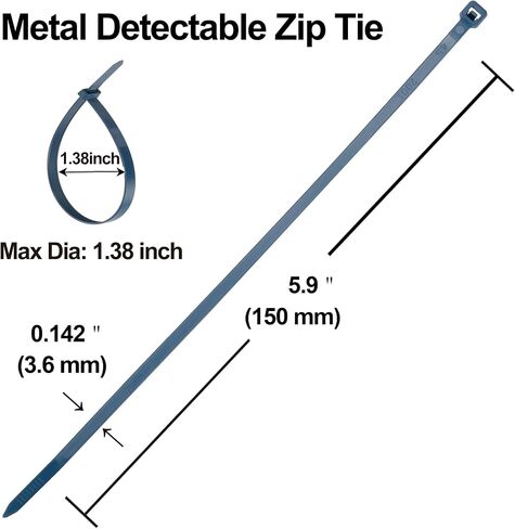 5.9" Metal Detectable Zip Ties Self Locking,Blue Visible Nylon Cable Ties,Industrial Food Grade Fastening Accessories(pack of 100 pcs). in Kuwait