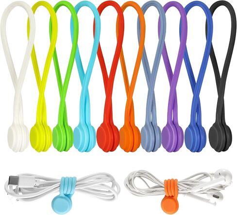 10 Pcs Reusable Magnetic Cable Ties, 4.3 Inch Magnetic Cord Organizer, Silicone Cord Ties with Strong Magnet for Office, School, Home, Book Markers, Fridge Magnets in Kuwait