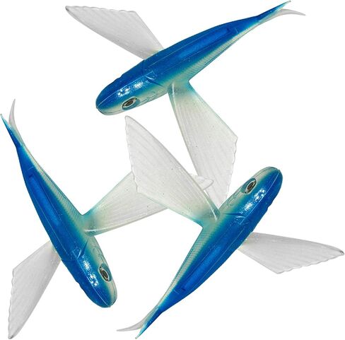Fish WOW!® 3pcs 8" Flying Fish Unrigged Blue Pearl Yummy Flyer Mahi Tuna Wahoo Soft Lures with 3D Eye in Kuwait
