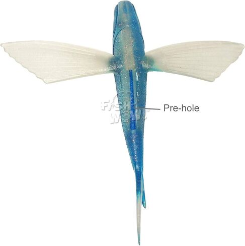 Fish WOW!® 3pcs 8" Flying Fish Unrigged Blue Pearl Yummy Flyer Mahi Tuna Wahoo Soft Lures with 3D Eye in Kuwait