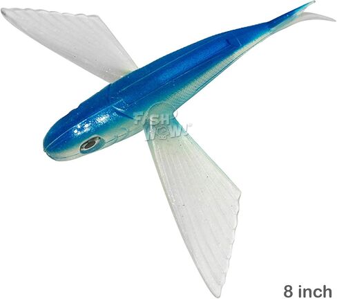 Fish WOW!® 3pcs 8" Flying Fish Unrigged Blue Pearl Yummy Flyer Mahi Tuna Wahoo Soft Lures with 3D Eye in Kuwait
