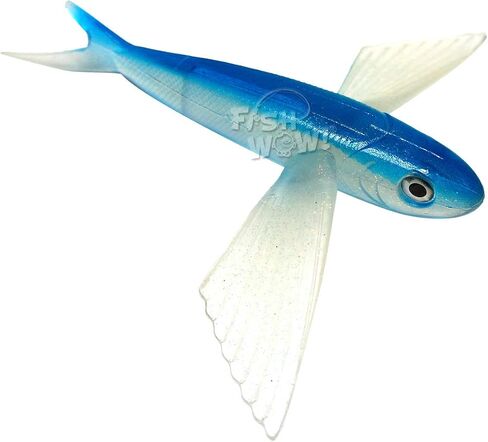 Fish WOW!® 3pcs 8" Flying Fish Unrigged Blue Pearl Yummy Flyer Mahi Tuna Wahoo Soft Lures with 3D Eye in Kuwait