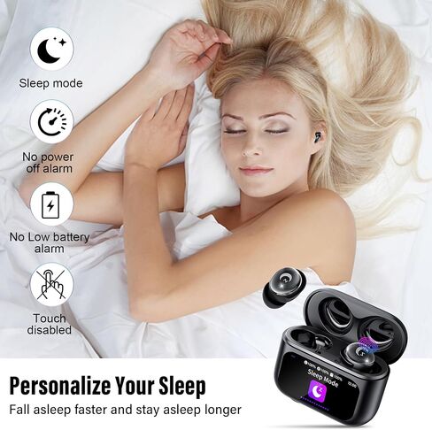 سماعات أذن VEKJ Sleep Bluetooth 5.4، شاشة لمس ذكية 48 ساعة داخل الأذن، سماعات أذن صغيرة للنوم 2025، تصميم صغير للنوم الجانبي، 5 أوضاع EQ، مكالمات واضحة، IPX7 مقاومة للماء في سماعات الأذن in Kuwait