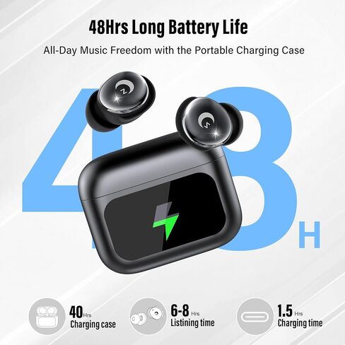 سماعات أذن VEKJ Sleep Bluetooth 5.4، شاشة لمس ذكية 48 ساعة داخل الأذن، سماعات أذن صغيرة للنوم 2025، تصميم صغير للنوم الجانبي، 5 أوضاع EQ، مكالمات واضحة، IPX7 مقاومة للماء في سماعات الأذن in Kuwait
