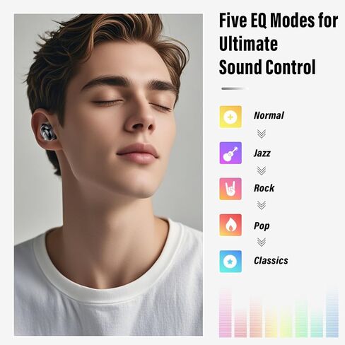 سماعات أذن VEKJ Sleep Bluetooth 5.4، شاشة لمس ذكية 48 ساعة داخل الأذن، سماعات أذن صغيرة للنوم 2025، تصميم صغير للنوم الجانبي، 5 أوضاع EQ، مكالمات واضحة، IPX7 مقاومة للماء في سماعات الأذن in Kuwait