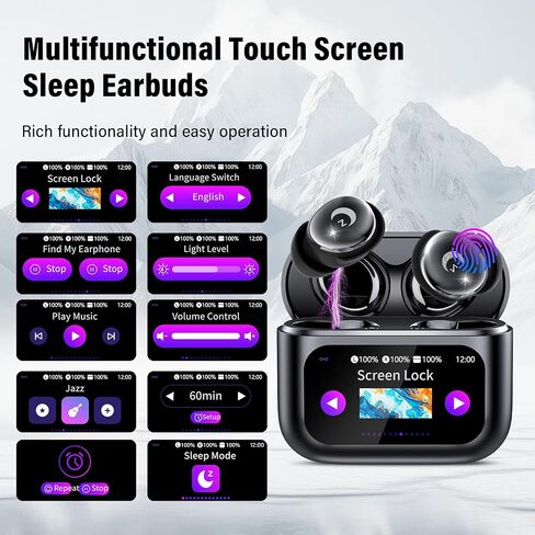 سماعات أذن VEKJ Sleep Bluetooth 5.4، شاشة لمس ذكية 48 ساعة داخل الأذن، سماعات أذن صغيرة للنوم 2025، تصميم صغير للنوم الجانبي، 5 أوضاع EQ، مكالمات واضحة، IPX7 مقاومة للماء في سماعات الأذن in Kuwait