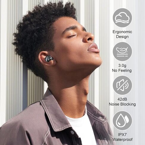 سماعات أذن VEKJ Sleep Bluetooth 5.4، شاشة لمس ذكية 48 ساعة داخل الأذن، سماعات أذن صغيرة للنوم 2025، تصميم صغير للنوم الجانبي، 5 أوضاع EQ، مكالمات واضحة، IPX7 مقاومة للماء في سماعات الأذن in Kuwait