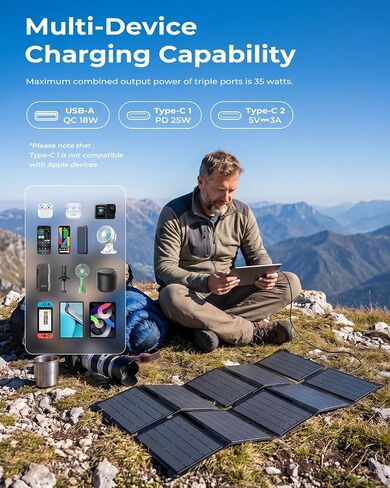 [تمت ترقيته] شاحن BigBlue للطاقة الشمسية بقدرة 35 وات مع شحن سريع USB-A/PD بقدرة 25 وات USB-C in Kuwait