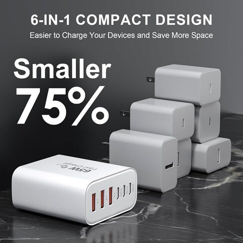 USB C Wall Charger Block, 65W GaN 6-Port Fast Charging PD +QC Block in Saudi Arabia