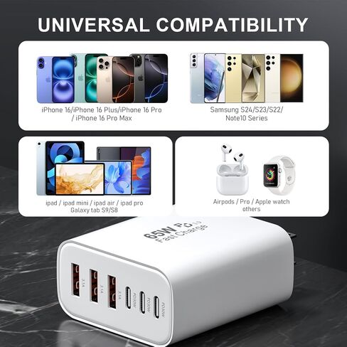 USB C Wall Charger Block, 65W GaN 6-Port Fast Charging PD +QC Block in Saudi Arabia
