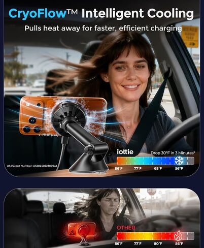 iOttie Velox Pro Qi2.2 25W Fast Charging Magnetic Wireless Car Charger, Dash & Windshield Mount, Built-in Fan Cooling, for iPhone 12/13/14/15/16/17, USB-C Cable & 45W Car Charger Included in Kuwait