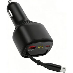 78W Retractable Car Charger, USB-C Car Charger with Cable, Cigarette Lighter Splitter, Voltage Display. Car Accessories for Men Women, for iPhone 17 16 15 14 13,Galaxy, Pixel in Saudi Arabia