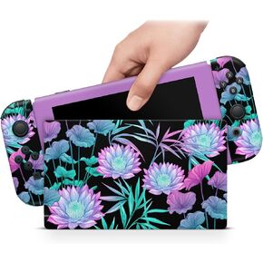 ZOOMHITSKINS Glitter Skin Compatible with Switch, Lotus Water Lily Floral Garden Design, Durable 3M Vinyl Decal Wrap, Precision Fit, Bubble-Free, Made in USA in Saudi Arabia