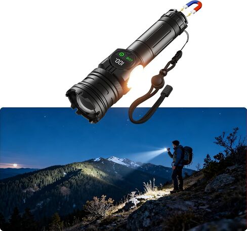 iodoo 3 in 1 Rechargeable Flashlight True 5000 Lumens Outdoor Strong Cob Light, 5000mAh Zoomable Beam LED Flash Light with Magnet Power Failure Emergency Survival Kits Snowstorm (PRO) in Kuwait