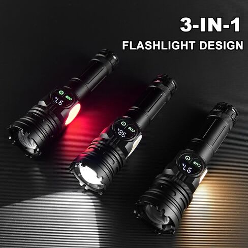 iodoo 3 in 1 Rechargeable Flashlight True 5000 Lumens Outdoor Strong Cob Light, 5000mAh Zoomable Beam LED Flash Light with Magnet Power Failure Emergency Survival Kits Snowstorm (PRO) in Kuwait