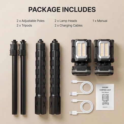 OGERY 2-Pack Rechargeable Camping Lights, Tripod Work Light in Saudi Arabia