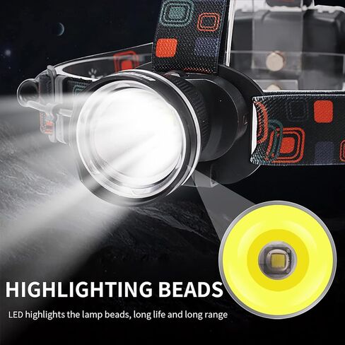 BORUIT RJ-2166 Super Bright LED Headlamp with White Light,3 Modes Adjustable Headlight Flashlight,IPX4 Waterproof Head Torch Great for Running, Camping, Hiking(Black) in Saudi Arabia