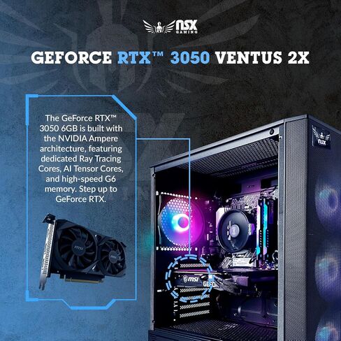 NSX GAMING Desktop Pc AMD Ryzen 5500, RTX 3050 6 Gb, 16GB RAM DDR4, SSD 512GB NVME M.2, W11, WiFi and Bluetooth Ready, Mouse and Keyboard RGB Included & 1 Year Warranty in Kuwait