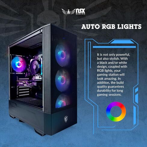 NSX GAMING Desktop Pc AMD Ryzen 5500, RTX 3050 6 Gb, 16GB RAM DDR4, SSD 512GB NVME M.2, W11, WiFi and Bluetooth Ready, Mouse and Keyboard RGB Included & 1 Year Warranty in Kuwait