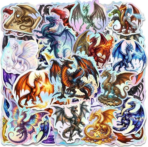120PCS Holographic Dragon Stickers, Dragon Party Favors Birthday Party Decorations Vinyl Waterproof Stickers for Water Bottle Laptop Luggage Helmet Gifts for Teens Boys Girls Adult in Kuwait
