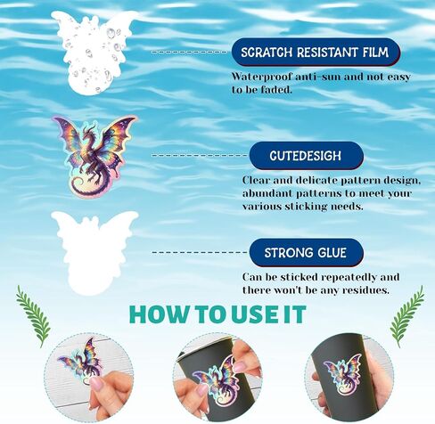 120PCS Holographic Dragon Stickers, Dragon Party Favors Birthday Party Decorations Vinyl Waterproof Stickers for Water Bottle Laptop Luggage Helmet Gifts for Teens Boys Girls Adult in Kuwait